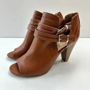 Liz Claiborne‎ Peek Toe Genesis Shoes Open Toe With Buckle Women’s Size 8 Cognac